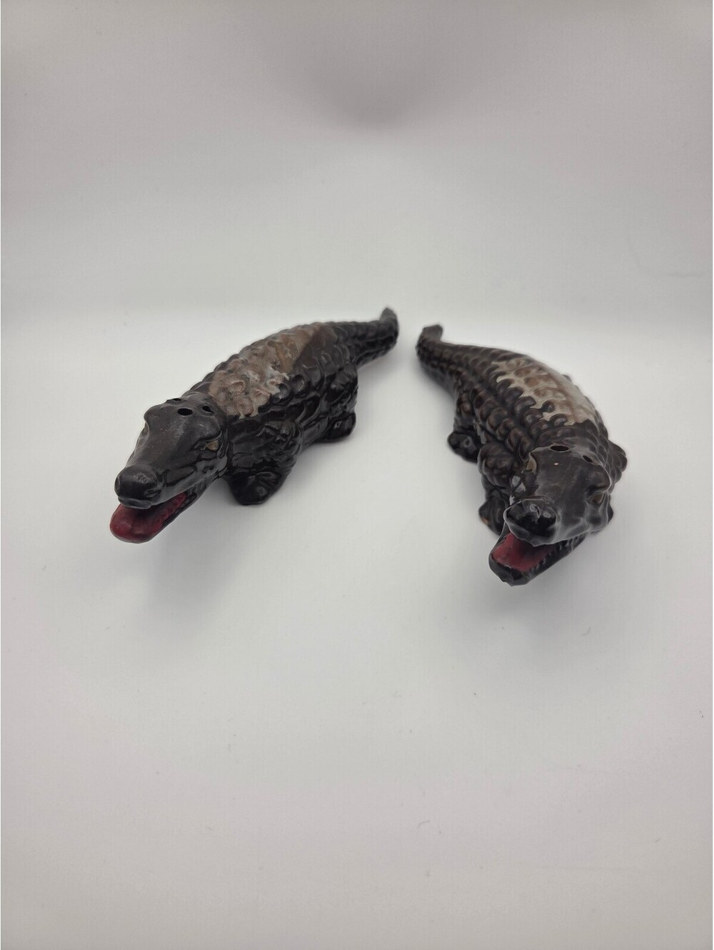 Vintage Pair of Ceramic Alligator Salt and Pepper Shakers Made in Japan Complete